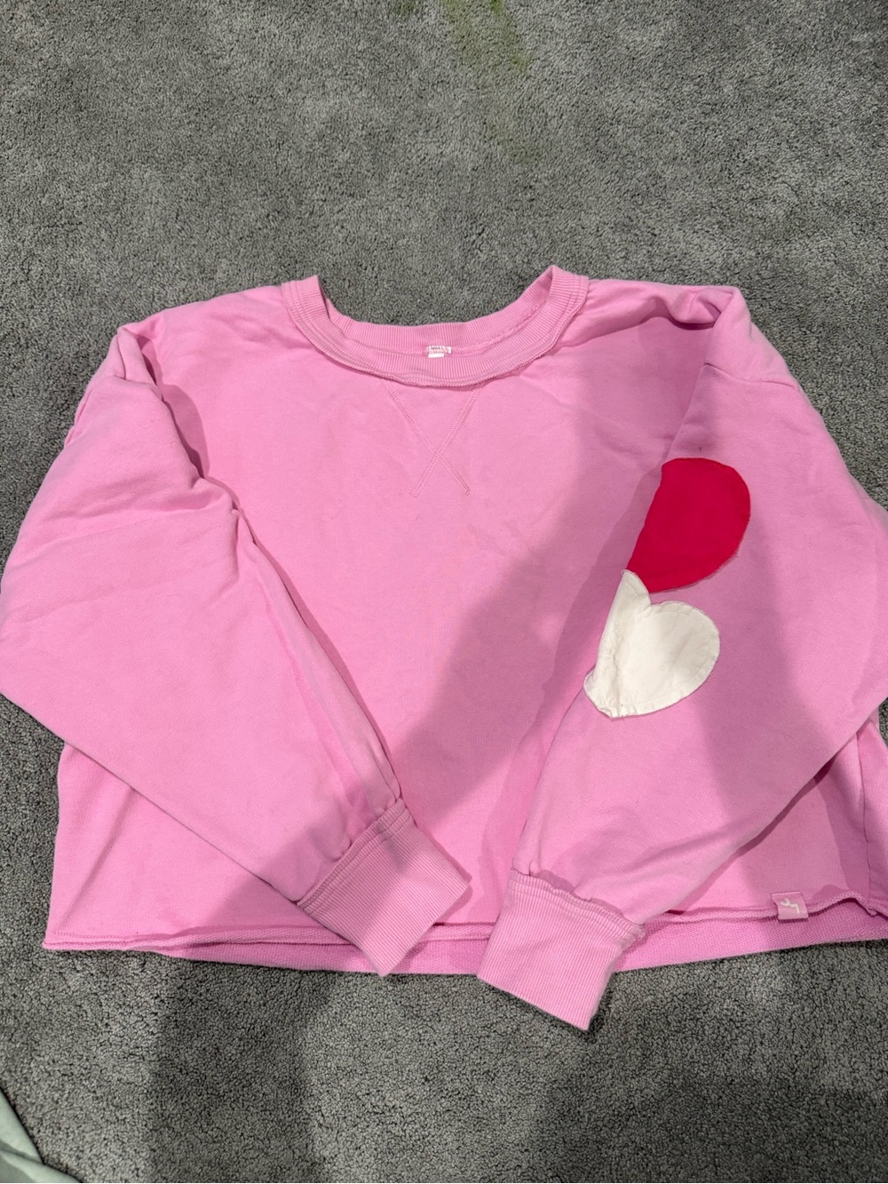 JoyLab Pink Sweatshirt with Heart Sleeve Patchwork